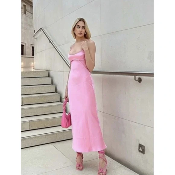 Zara SATIN Pink dress Viral tik tok - Picture 4 of 7